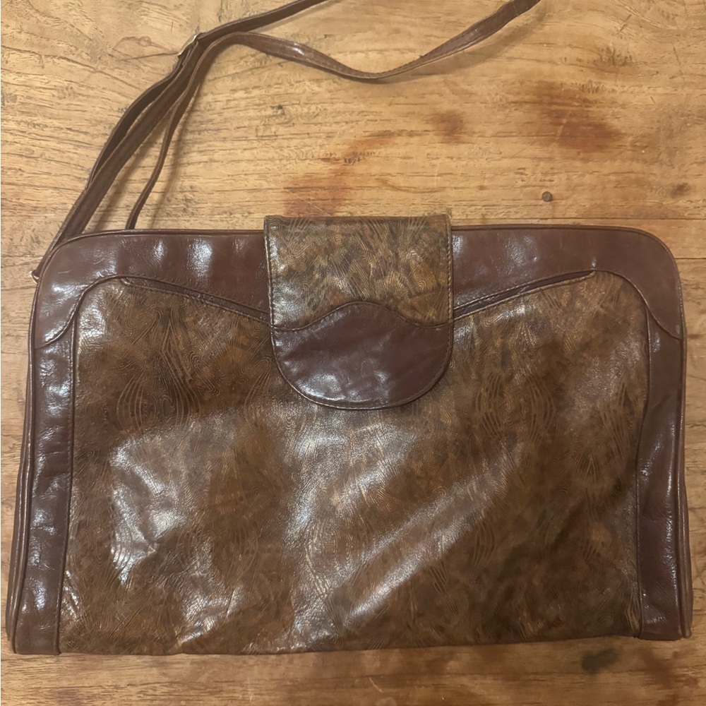 Vintage Brown Leather Shoulder Bag | Minimal 90s Clutch